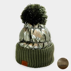 Shiny Green Fur Pom Pom Style Winter Beanie Hat Fashion Statement Accessories